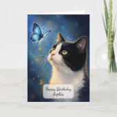 Katze und blauer Schmetterling Karte (Vorderseite)