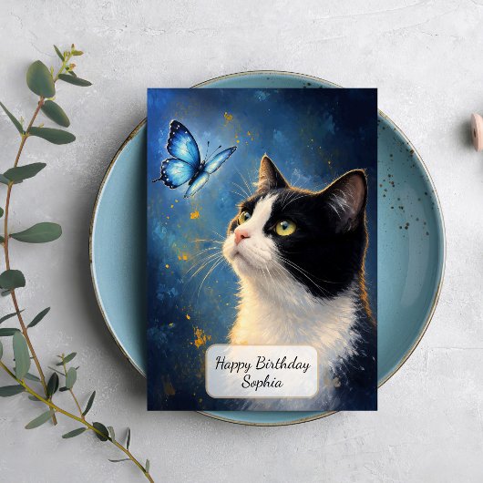 Katze und blauer Schmetterling Karte