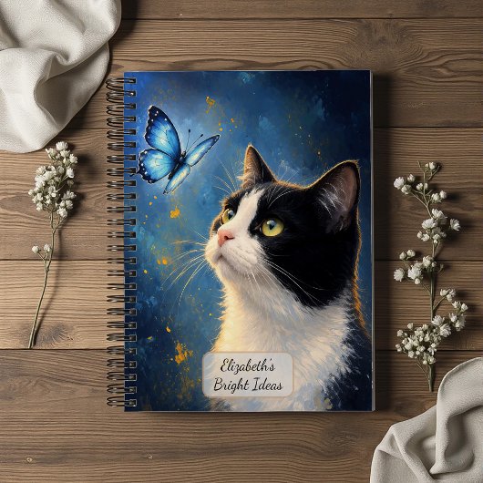 Katze und blauer Schmetterling Notizblock