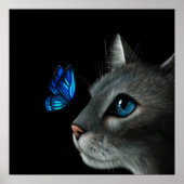 Katze und Blauer Schmetterling Poster (Vorne)