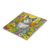 Katze und Blume Fliese (Seite)