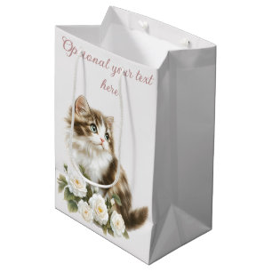 Katze und Blume Happy Birthday Wish Mittlere Geschenktüte