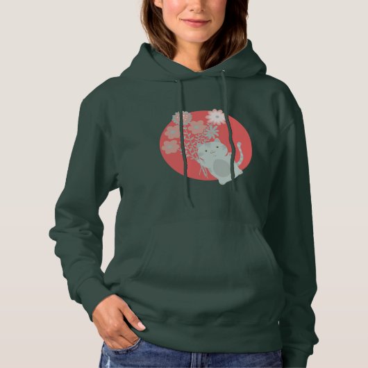 Katze und Blume Hoodie (Vorderseite)