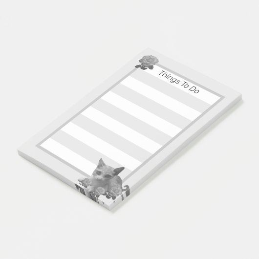 Katze und Blume in grauen Schatten Post-it Klebezettel (angewinkelt)