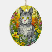 Katze und Blume Keramik Ornament (Rechts)