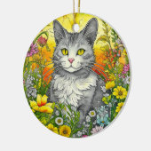 Katze und Blume Keramik Ornament (Links)