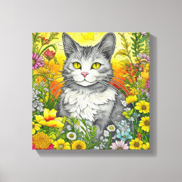 Katze und Blume Leinwanddruck