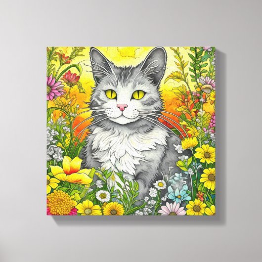 Katze und Blume Leinwanddruck (Vorderseite)