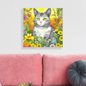 Katze und Blume Leinwanddruck (Insitu (Wohnzimmer))