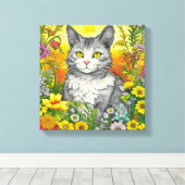 Katze und Blume Leinwanddruck (Insitu (Holzboden))