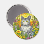 Katze und Blume Magnet (Vorderseite/Rückseite)