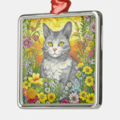 Katze und Blume Ornament Aus Metall (Links)