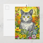 Katze und Blume Postkarte (Vorne/Hinten)