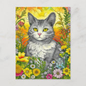 Katze und Blume Postkarte (Vorderseite)
