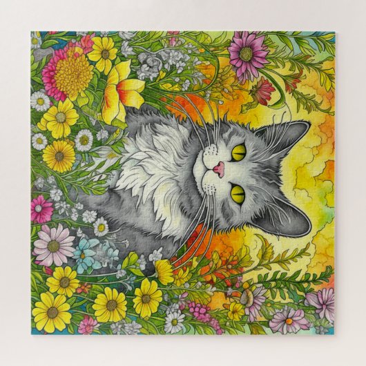 Katze und Blume Puzzle (Horizontal)