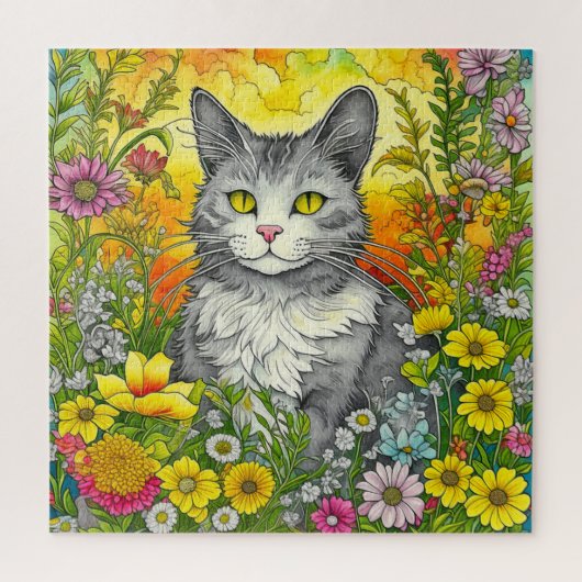 Katze und Blume Puzzle (Vertikal)