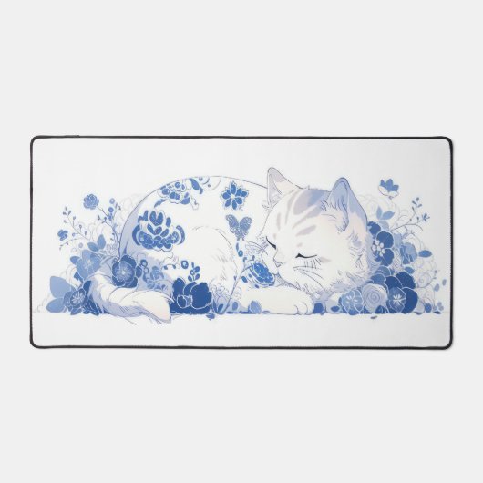 Katze und Blume Schreibtischunterlage (Vorderseite)