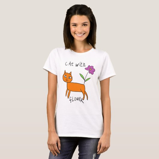 Katze und Blume T-Shirt (Vorne ganz)