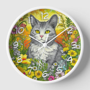 Katze und Blume Uhr