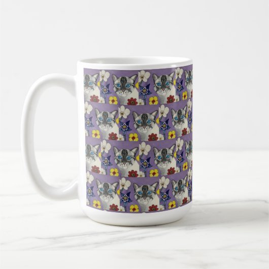 Katze und Blumen Classic Tasse, 444 ml Kaffeetasse (Links)