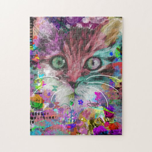 Katze und Blumen Puzzle (Vertikal)