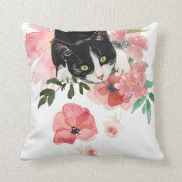 Katze und Blumen, Throw-Kissen 16" x 16" Kissen
