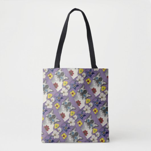 Katze und Blumenmuster-Tragetasche  Tasche (Vorderseite)