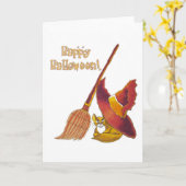 Katze und Broomstick Halloween-Karte Karte (Gelbe Blume)