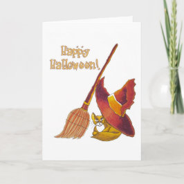 Katze und Broomstick Halloween-Karte Karte