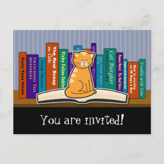 Katze und Bücher Einladung Postkarte