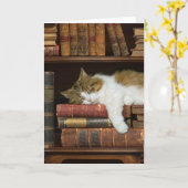 Katze und Bücher Karte (Gelbe Blume)