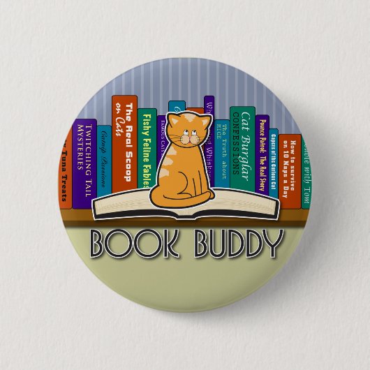 Katze und Bücher Knopf oder Button (Vorderseite)