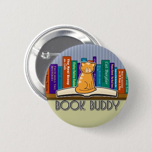 Katze und Bücher Knopf oder Button (Vorne & Hinten)