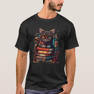 Katze und Bücherwurm Buch Bücher und Katzenfans T-Shirt