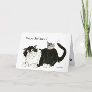 Katze und Chickadee Geburtstagskarte Karte