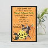 Katze und das Fiddle Halloween-Party Einladung (Stehend Vorderseite)
