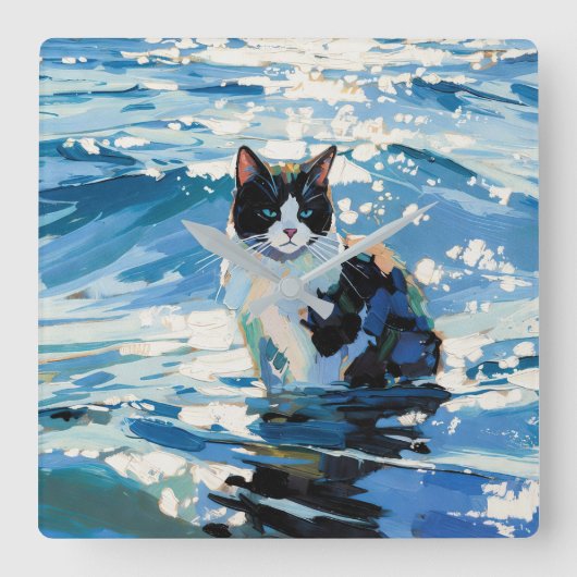 Katze und der Ozean (#1) Quadratische Wanduhr (Vorderseite)