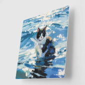 Katze und der Ozean (#1) Quadratische Wanduhr (Winkel)