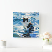 Katze und der Ozean (#1) Quadratische Wanduhr (Zuhause)