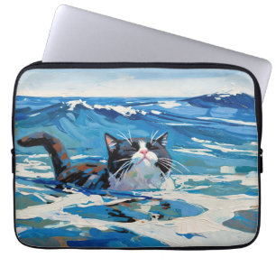 Katze und der Ozean (#3) Laptopschutzhülle