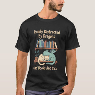 Katze und Drache Süße Kawaii Fantasy Buchliebhaber T-Shirt