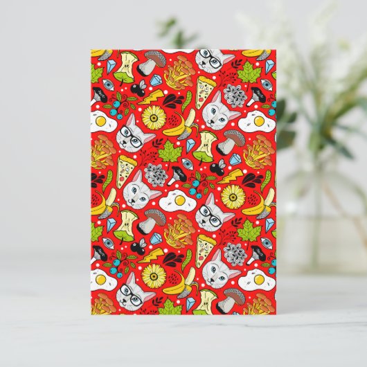 Katze und Ei in Rot Ankündigung (Stehend Vorderseite)