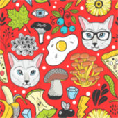 Katze und Ei in Rot Aufkleber (Vorderseite)