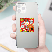 Katze und Ei in Rot Aufkleber (Telefon)