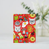 Katze und Ei in Rot Begleitkarte (Stehend Vorderseite)