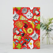 Katze und Ei in Rot Briefpapier (Stehend Vorderseite)