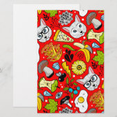 Katze und Ei in Rot Briefpapier (Vorne/Hinten)