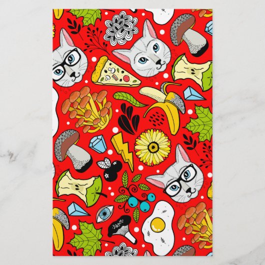 Katze und Ei in Rot Briefpapier (Vorderseite)