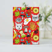 Katze und Ei in Rot Dankeskarte (Stehend Vorderseite)