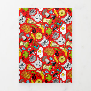 Katze und Ei in Rot Dreifach Gefaltete Ankündigung